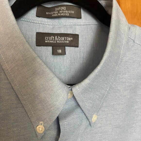 Cotton Blend Short Sleeve Chambray Button Down Shirt // Croft & Barrow Men's 18 - Picture 2 of 7